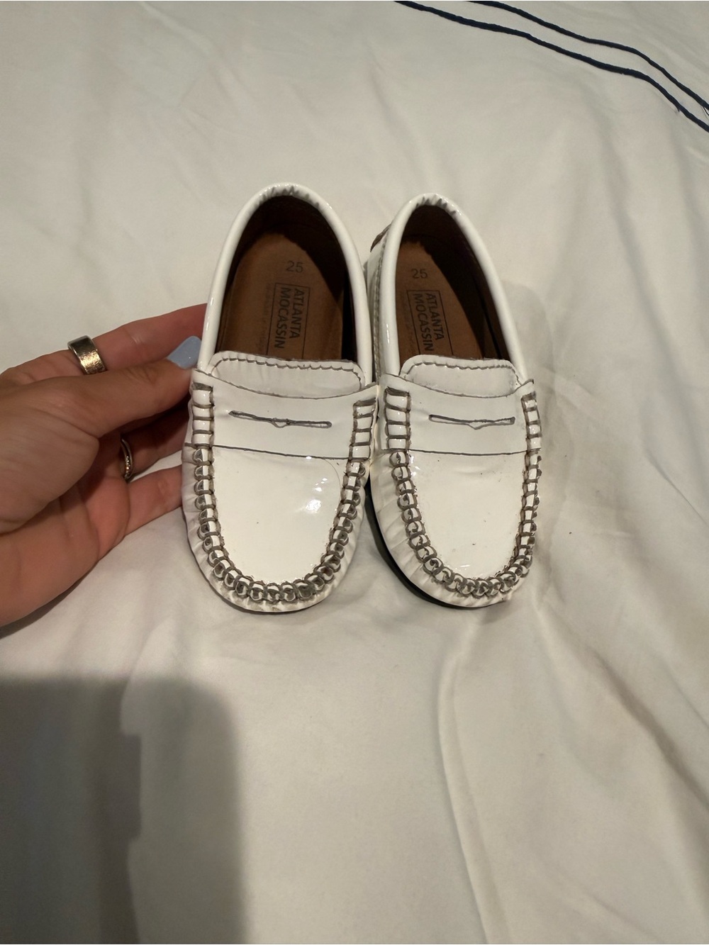 Kids White Patent Moccasin Loafers